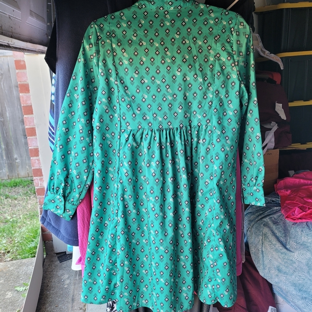 Green Patterned Long Sleeve Dress - Picture 3 of 3